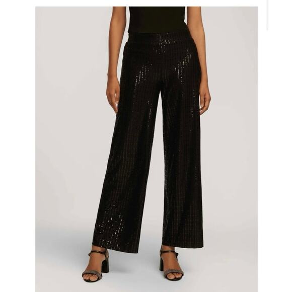 Anne Klein‎ Linear Shine Pull On Wide Leg Pant size M NWT - Picture 1 of 6